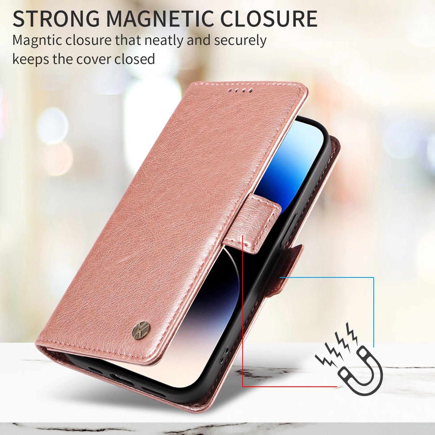 For Oppo Reno14 Pro 5G (China) / Oppo Reno14 Pro 5G (Global) Case YIKATU YK-007 Litchi Texture PU Leather Wallet Phone Cover - Rose Gold