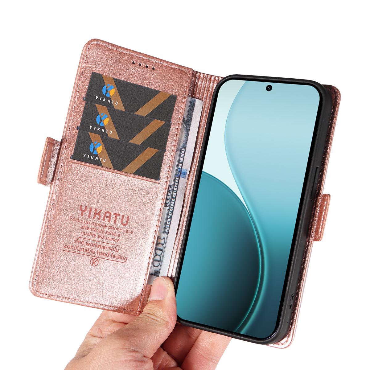 For Oppo Reno14 Pro 5G (China) / Oppo Reno14 Pro 5G (Global) Case YIKATU YK-007 Litchi Texture PU Leather Wallet Phone Cover - Rose Gold