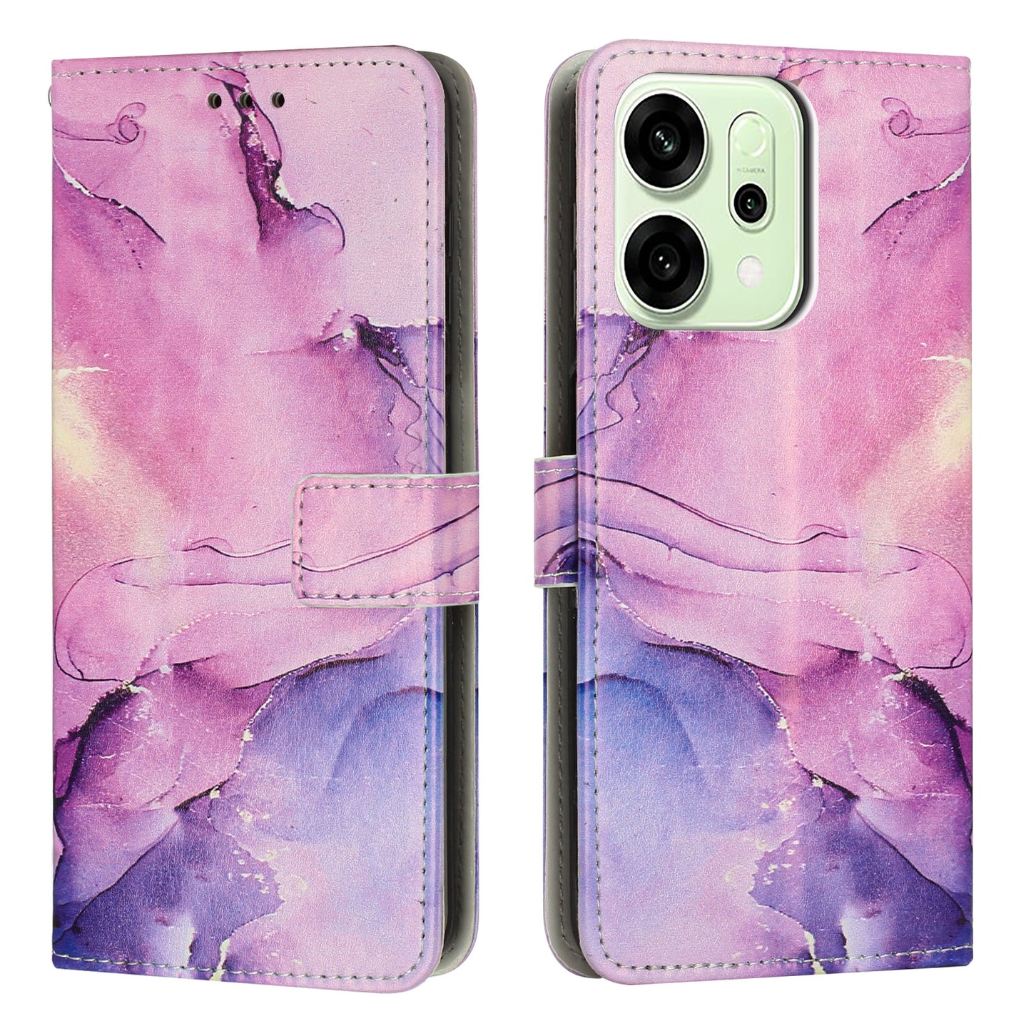 For Oppo Reno14 Pro 5G (China) / Oppo Reno14 Pro 5G (Global) Stand Case Marble Pattern PU Leather Wallet Phone Cover - Purple