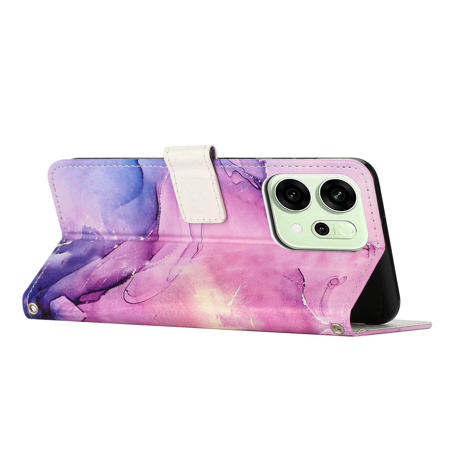 For Oppo Reno14 Pro 5G (China) / Oppo Reno14 Pro 5G (Global) Stand Case Marble Pattern PU Leather Wallet Phone Cover - Purple