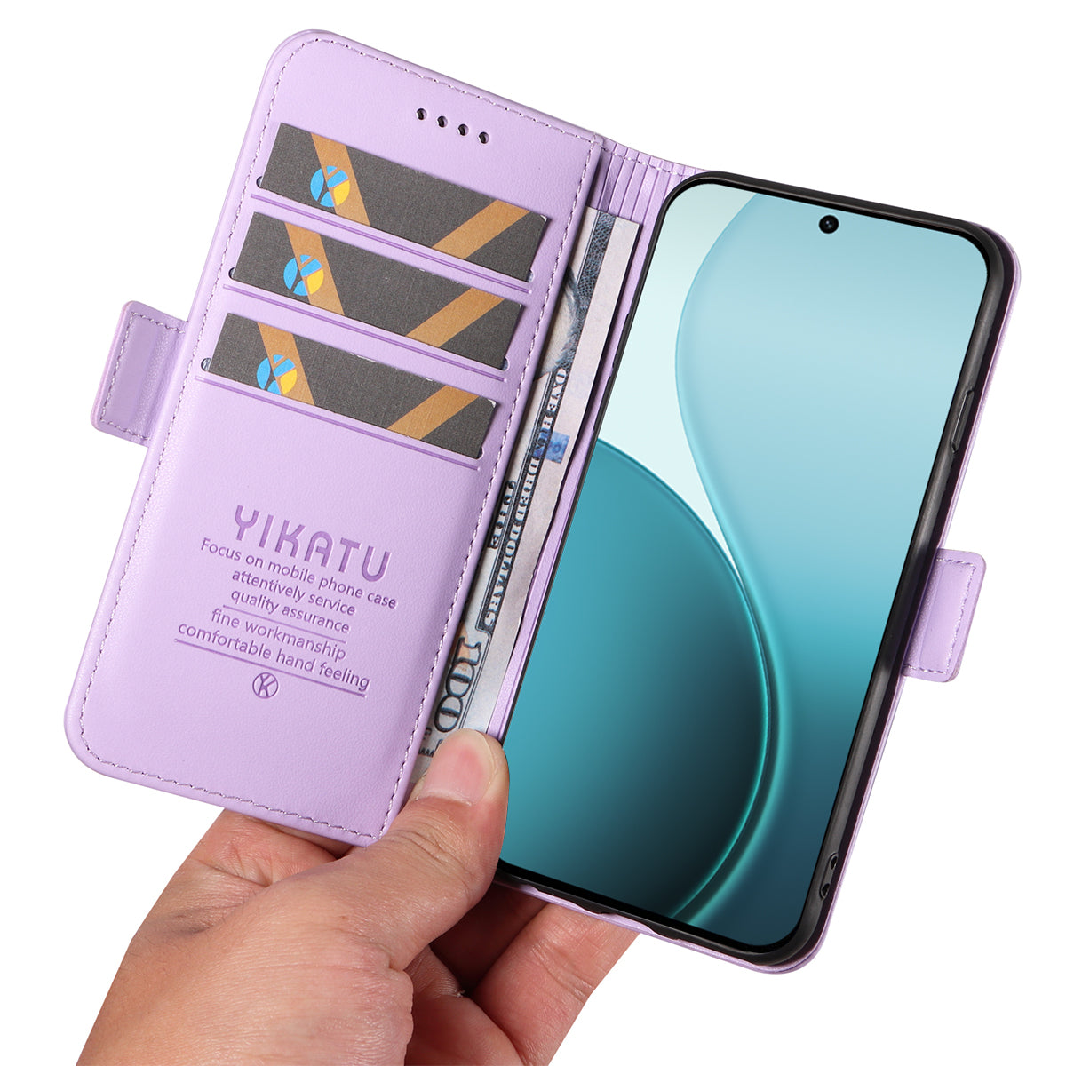 For Oppo Reno14 Pro 5G (China) / Oppo Reno14 Pro 5G (Global) Wallet Phone Case YIKATU YK-003 Leather Stand Cover - Light Purple