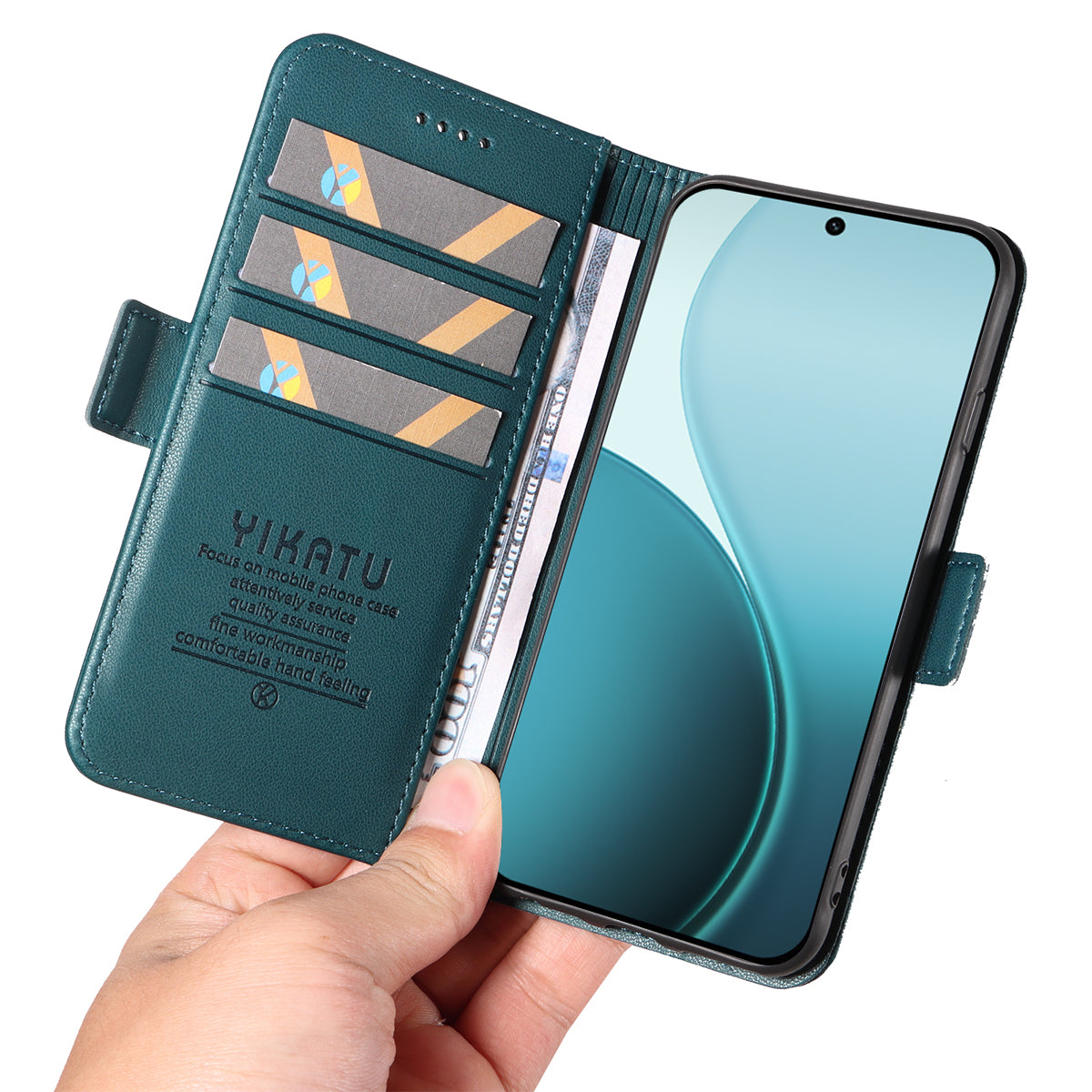 For Oppo Reno14 Pro 5G (China) / Oppo Reno14 Pro 5G (Global) Wallet Phone Case YIKATU YK-003 Leather Stand Cover - Green