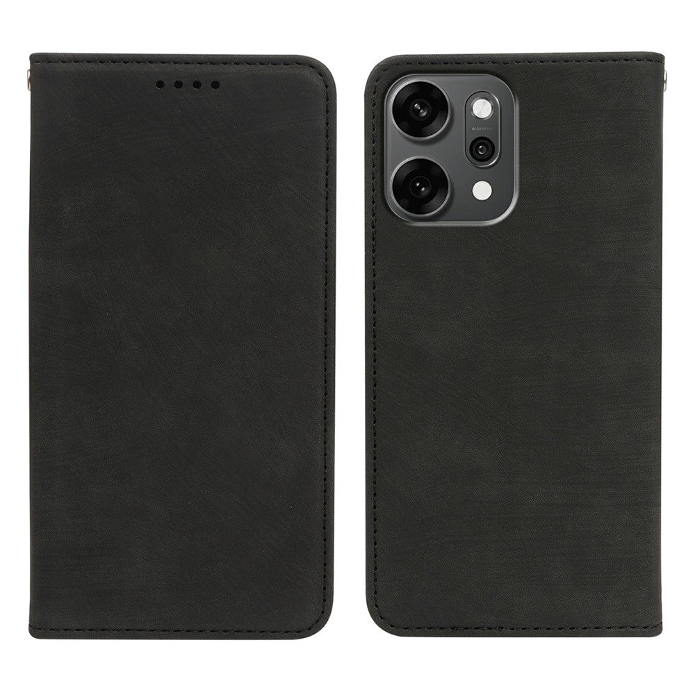 For Oppo Reno14 Pro 5G (Global) Case Strong Magnetic Leather Wallet Phone Cover with Striped Texture - Black