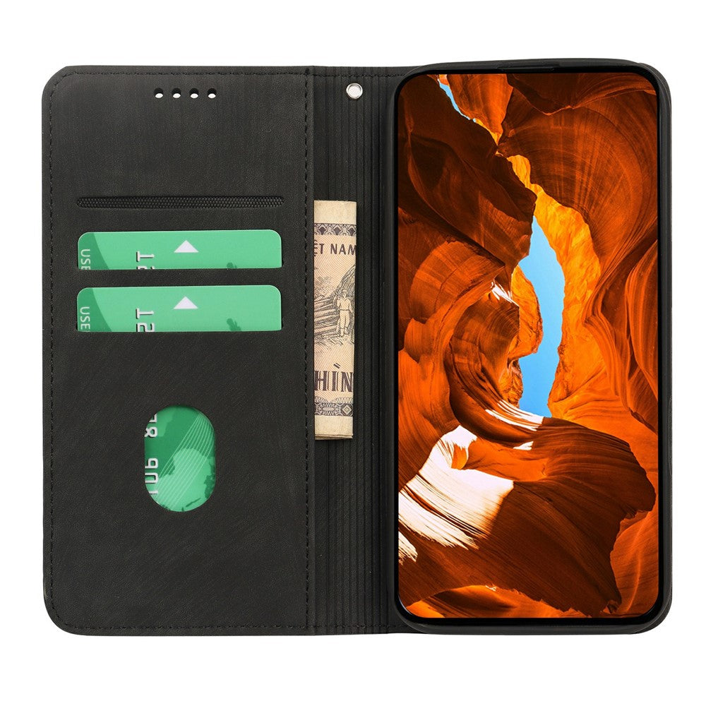 For Oppo Reno14 Pro 5G (Global) Case Strong Magnetic Leather Wallet Phone Cover with Striped Texture - Black