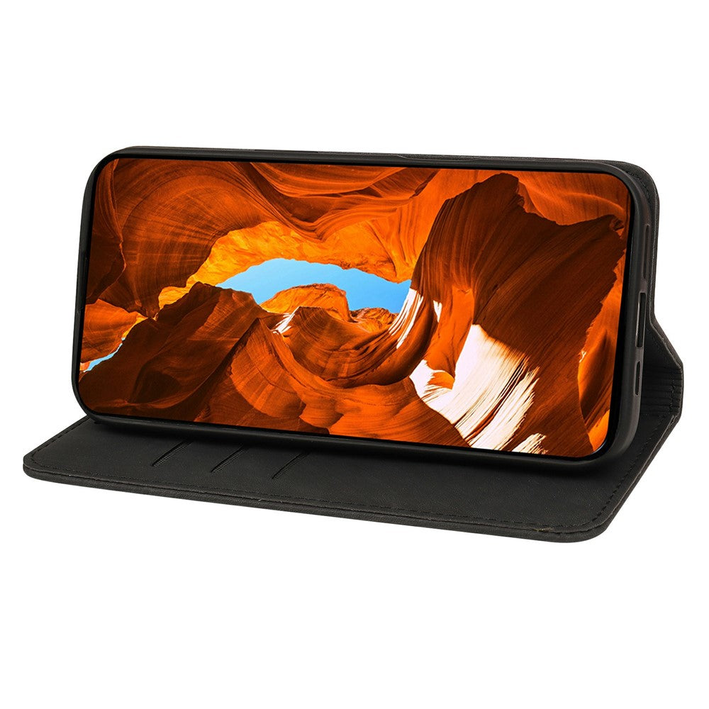 For Oppo Reno14 Pro 5G (Global) Case Strong Magnetic Leather Wallet Phone Cover with Striped Texture - Black