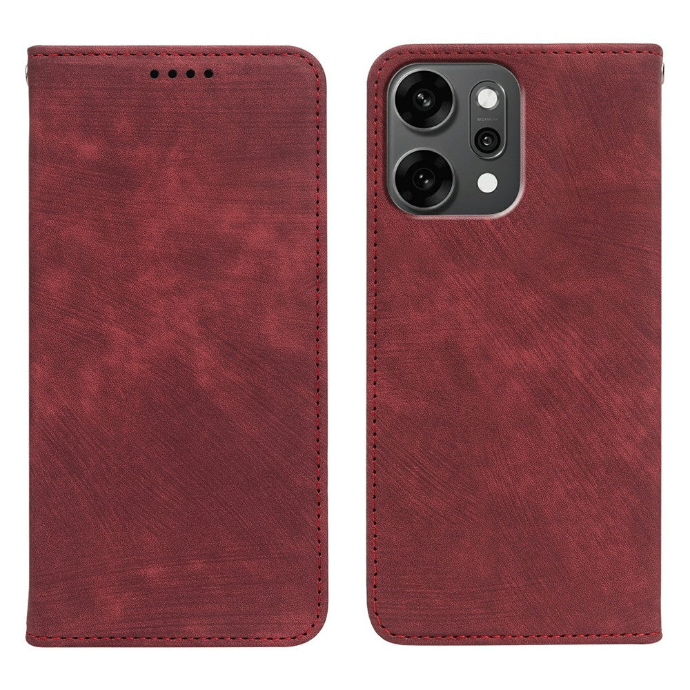 For Oppo Reno14 Pro 5G (Global) Case Strong Magnetic Leather Wallet Phone Cover with Striped Texture - Red