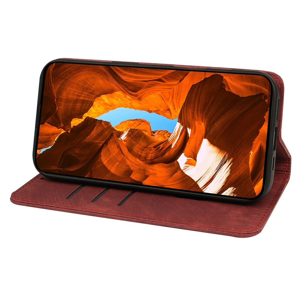 For Oppo Reno14 Pro 5G (Global) Case Strong Magnetic Leather Wallet Phone Cover with Striped Texture - Red