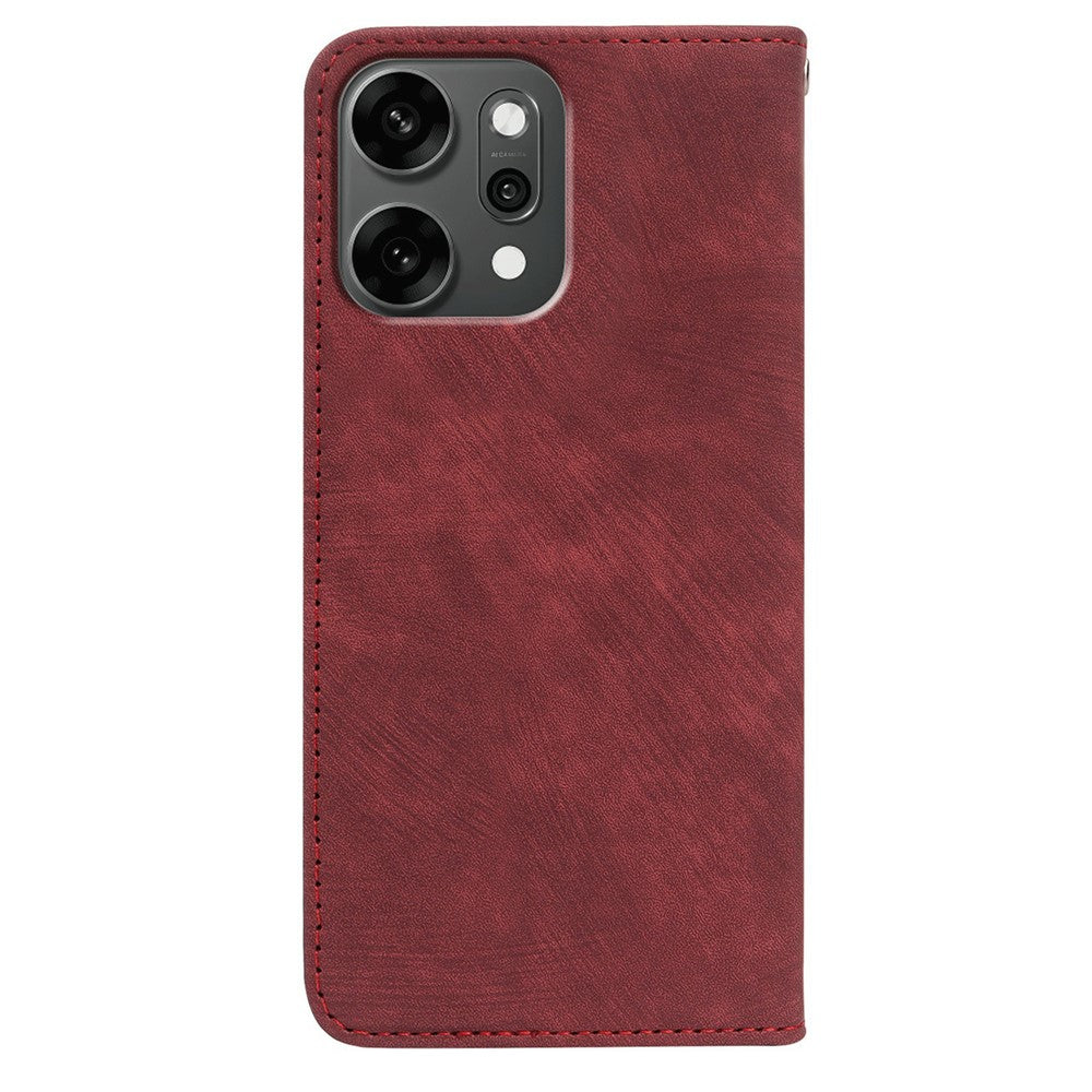 For Oppo Reno14 Pro 5G (Global) Case Strong Magnetic Leather Wallet Phone Cover with Striped Texture - Red