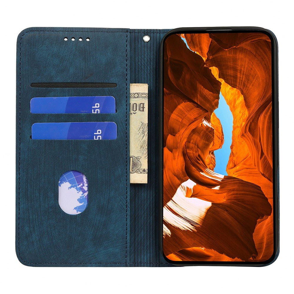 For Oppo Reno14 Pro 5G (Global) Case Strong Magnetic Leather Wallet Phone Cover with Striped Texture - Blue