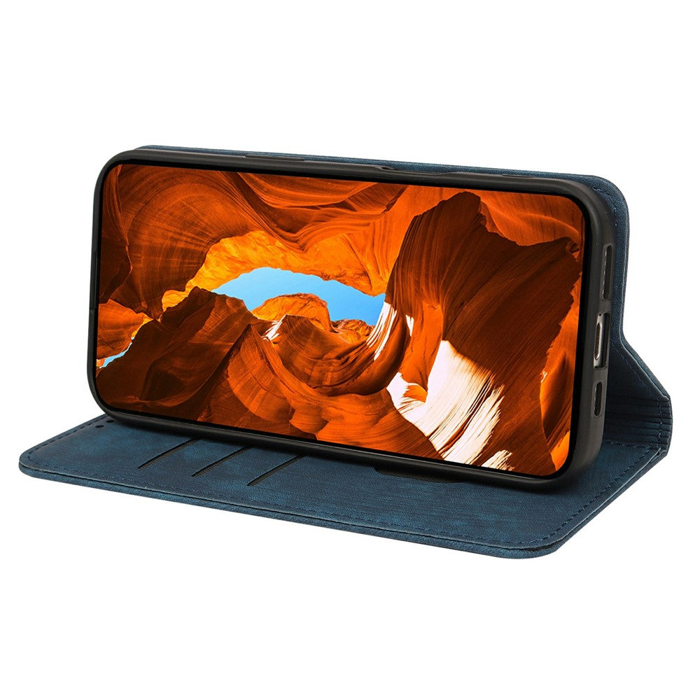 For Oppo Reno14 Pro 5G (Global) Case Strong Magnetic Leather Wallet Phone Cover with Striped Texture - Blue