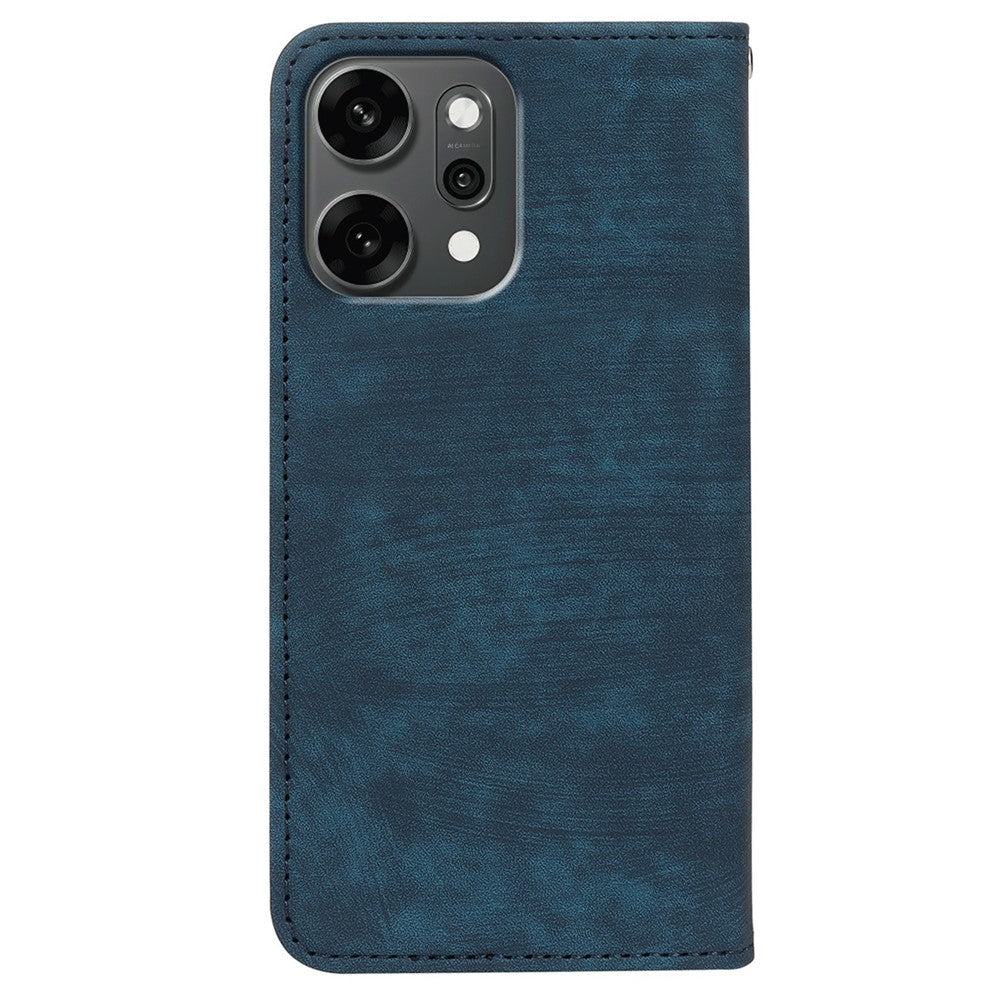 For Oppo Reno14 Pro 5G (Global) Case Strong Magnetic Leather Wallet Phone Cover with Striped Texture - Blue