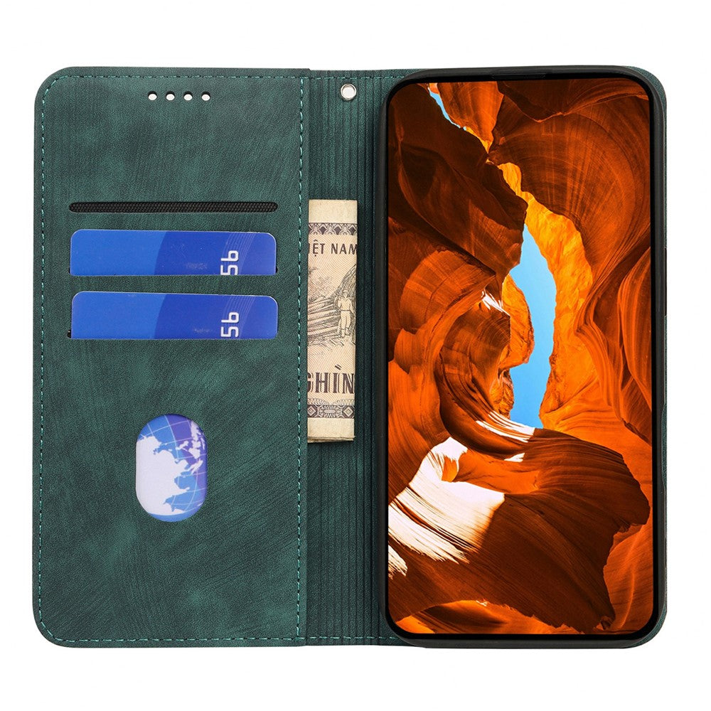 For Oppo Reno14 Pro 5G (Global) Case Strong Magnetic Leather Wallet Phone Cover with Striped Texture - Green