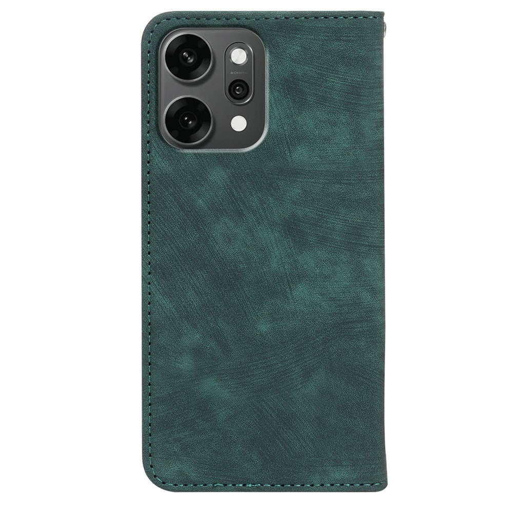 For Oppo Reno14 Pro 5G (Global) Case Strong Magnetic Leather Wallet Phone Cover with Striped Texture - Green