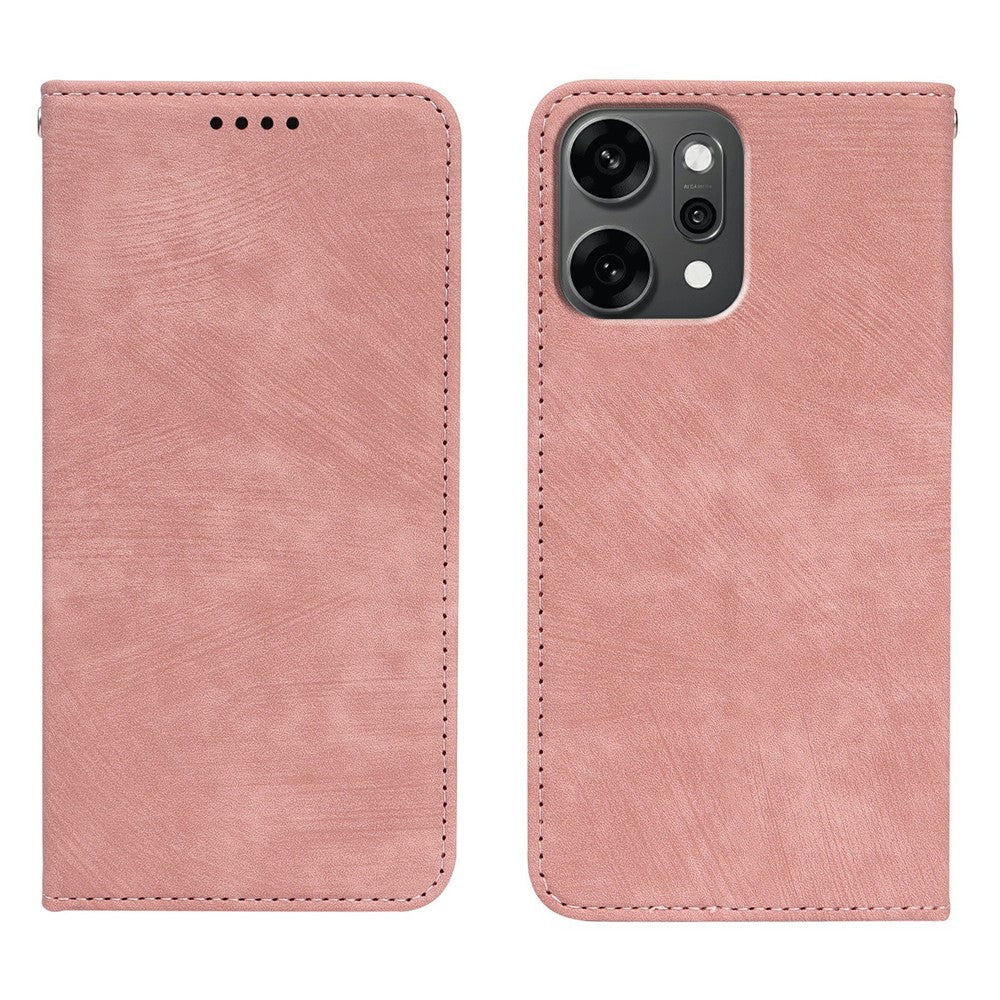 For Oppo Reno14 Pro 5G (Global) Case Strong Magnetic Leather Wallet Phone Cover with Striped Texture - Rose Gold