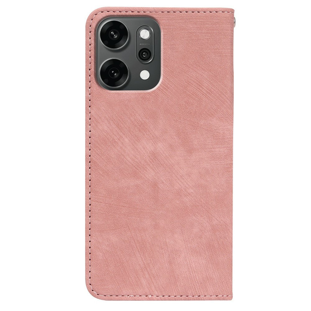 For Oppo Reno14 Pro 5G (Global) Case Strong Magnetic Leather Wallet Phone Cover with Striped Texture - Rose Gold
