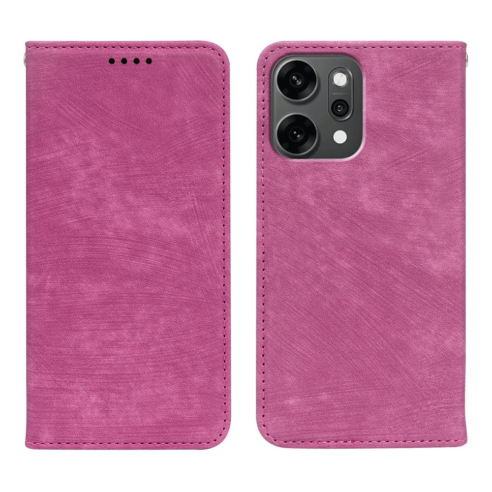 For Oppo Reno14 Pro 5G (Global) Case Strong Magnetic Leather Wallet Phone Cover with Striped Texture - Rose