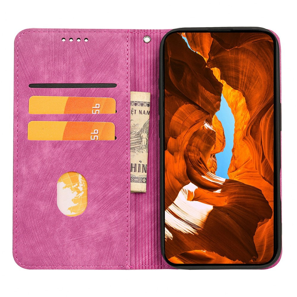 For Oppo Reno14 Pro 5G (Global) Case Strong Magnetic Leather Wallet Phone Cover with Striped Texture - Rose