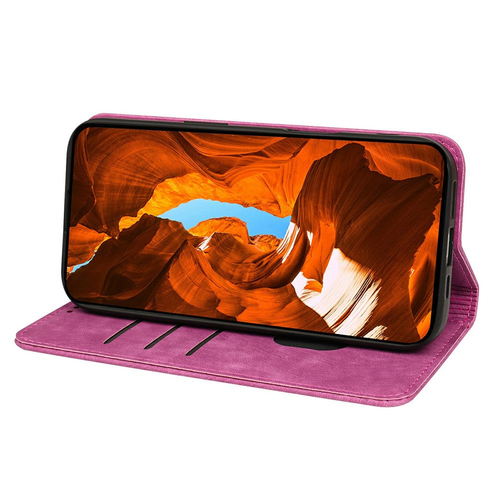 For Oppo Reno14 Pro 5G (Global) Case Strong Magnetic Leather Wallet Phone Cover with Striped Texture - Rose