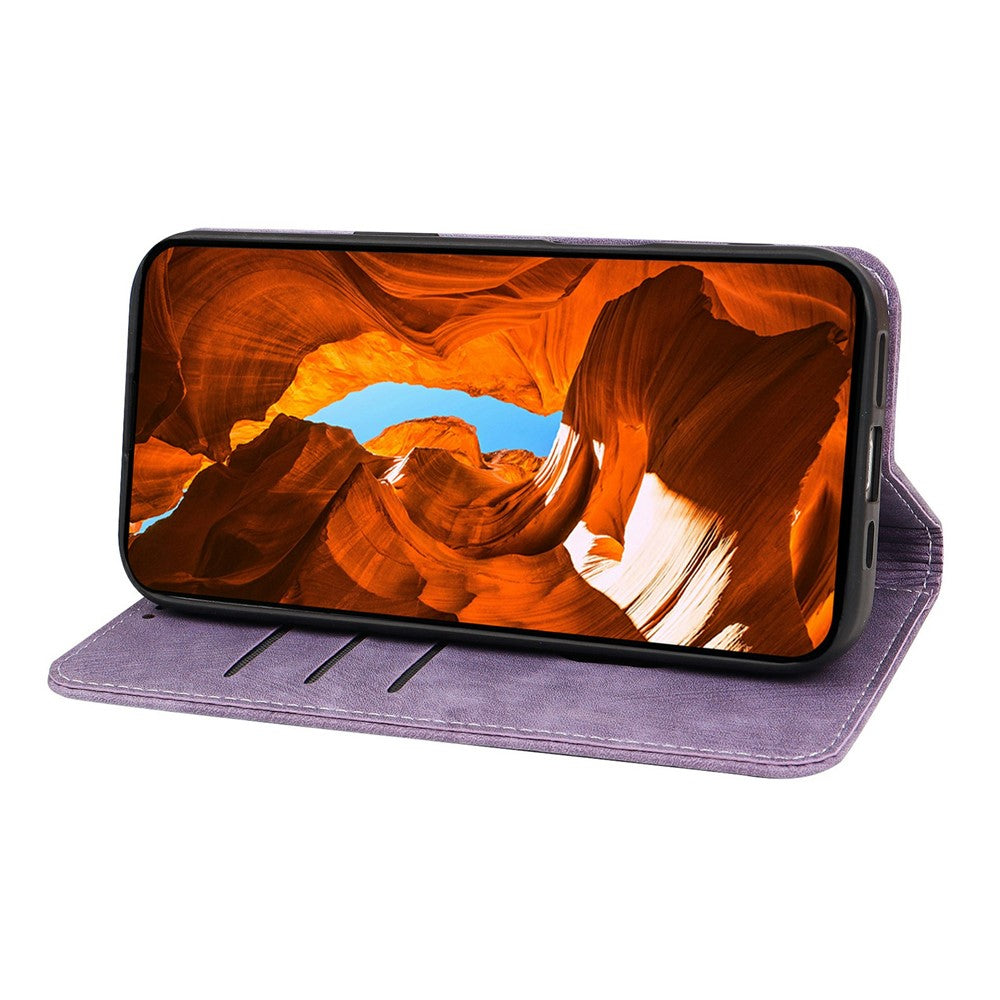 For Oppo Reno14 Pro 5G (Global) Case Strong Magnetic Leather Wallet Phone Cover with Striped Texture - Purple