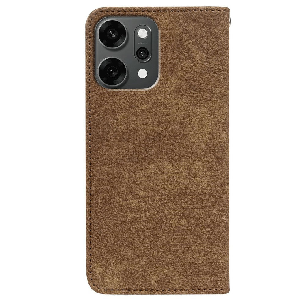 For Oppo Reno14 Pro 5G (Global) Case Strong Magnetic Leather Wallet Phone Cover with Striped Texture - Brown