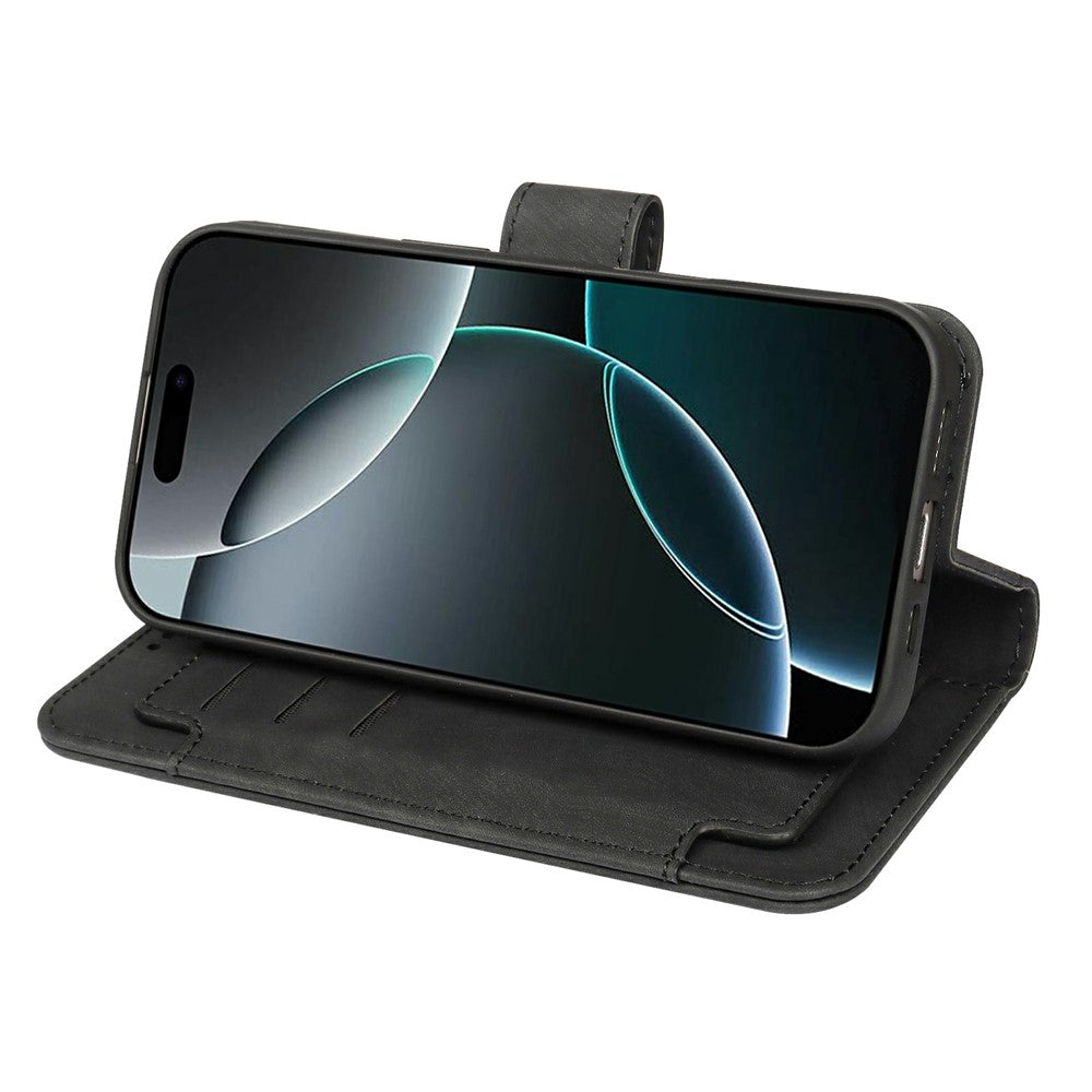 For iPhone 17 Pro Max Leather Case Line Pattern Wallet Phone Cover with 9 Card Slots - Black