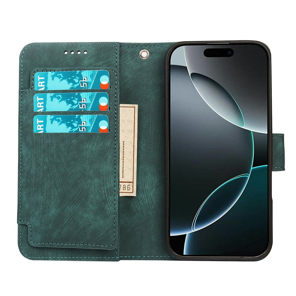 For iPhone 17 Pro Max Leather Case Line Pattern Wallet Phone Cover with 9 Card Slots - Green