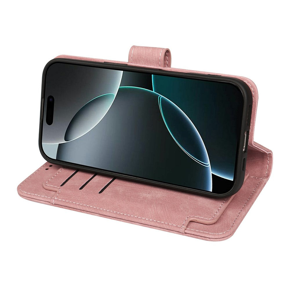 For iPhone 17 Pro Max Leather Case Line Pattern Wallet Phone Cover with 9 Card Slots - Rose Gold