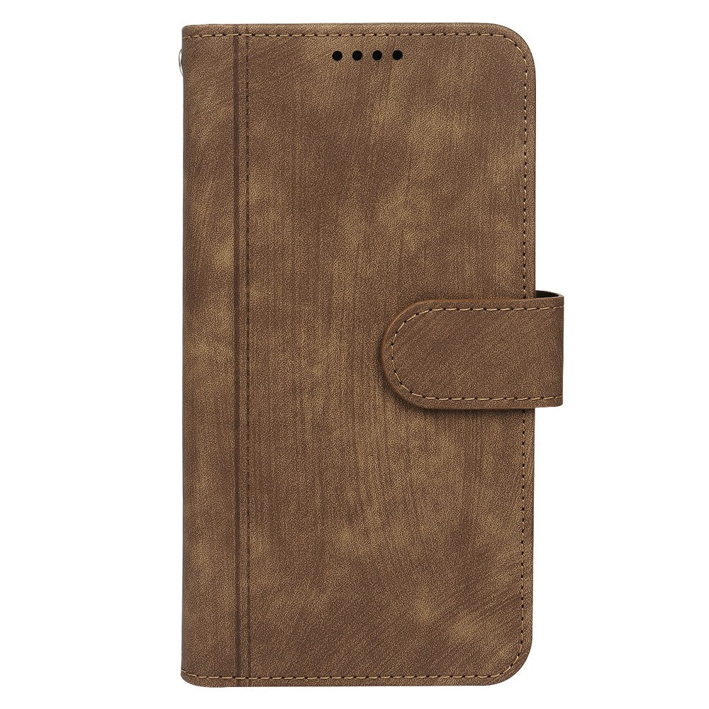 For iPhone 17 Pro Max Leather Case Line Pattern Wallet Phone Cover with 9 Card Slots - Brown