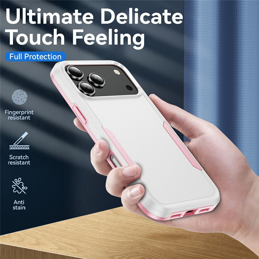 For iPhone 17 Pro Max Case PC + TPU Military Grade Drop Protective Phone Cover - White + Pink