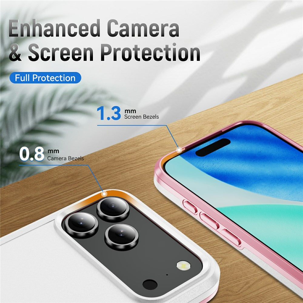 For iPhone 17 Pro Max Case PC + TPU Military Grade Drop Protective Phone Cover - White + Pink
