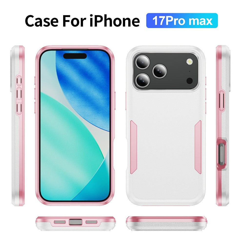 For iPhone 17 Pro Max Case PC + TPU Military Grade Drop Protective Phone Cover - White + Pink