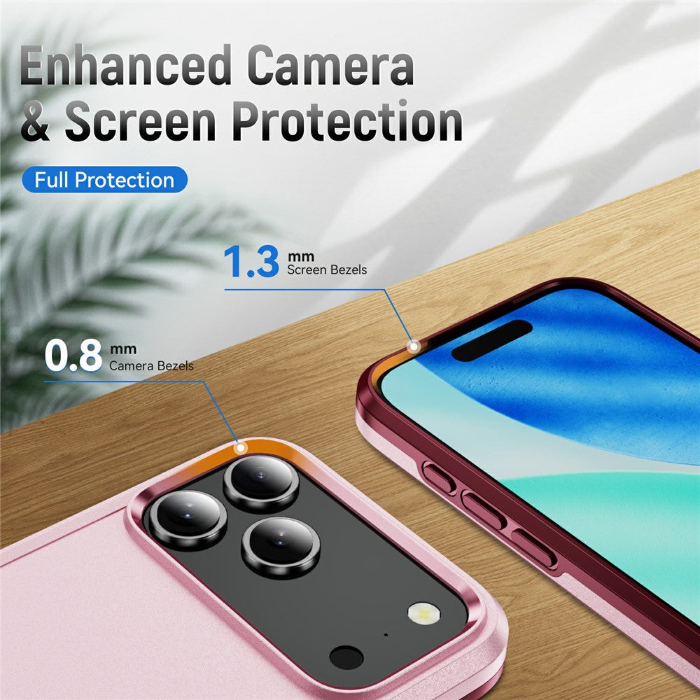 For iPhone 17 Pro Max Case PC + TPU Military Grade Drop Protective Phone Cover - Pink + Rose