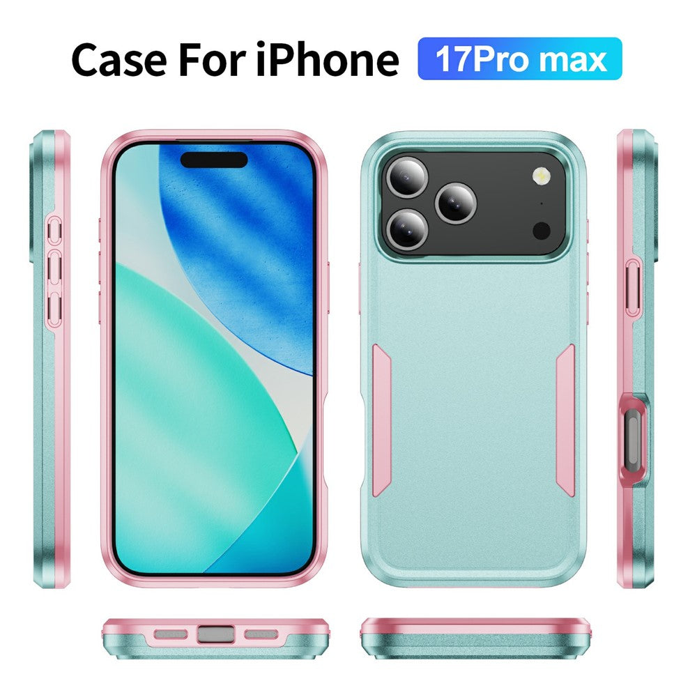 For iPhone 17 Pro Max Case PC + TPU Military Grade Drop Protective Phone Cover - Green + Pink