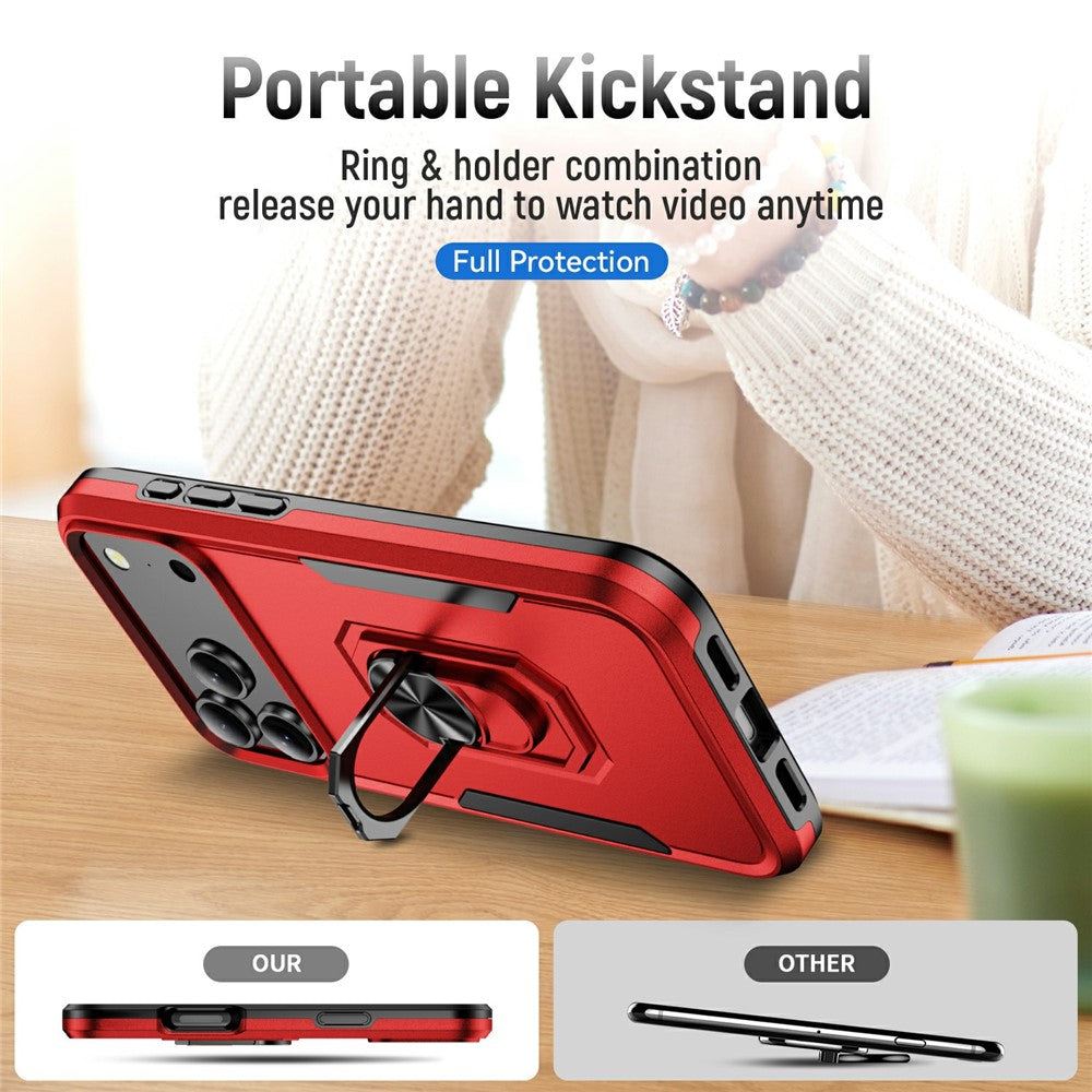 For iPhone 17 Pro Max Case Military Grade Ring Kickstand PC + TPU Phone Cover - Red + Black