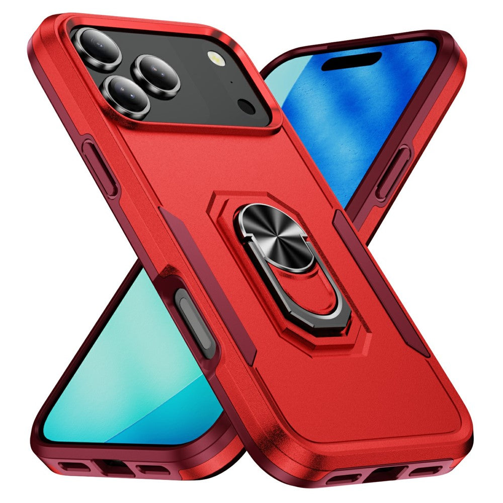 For iPhone 17 Pro Max Case Military Grade Ring Kickstand PC + TPU Phone Cover - Red + Rose