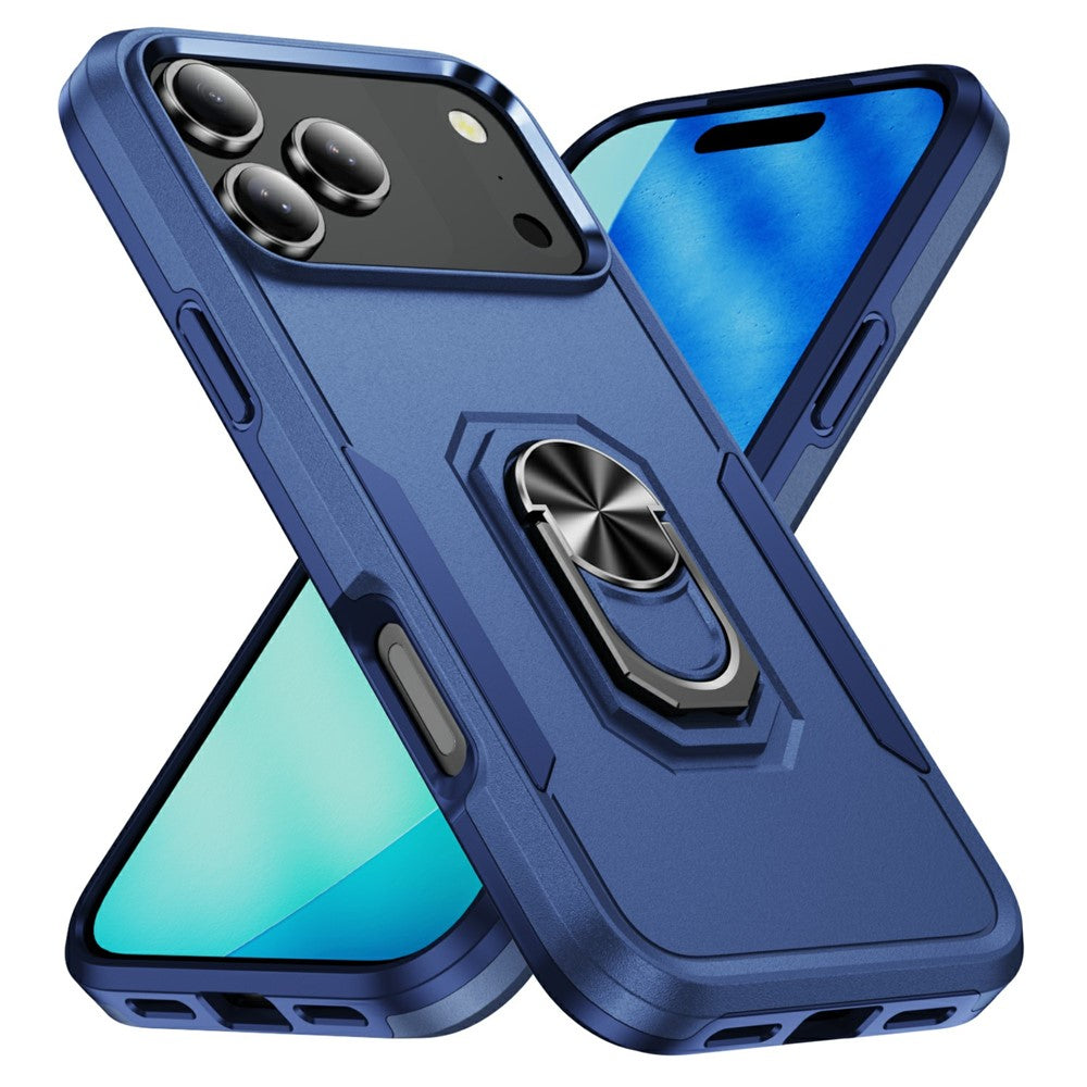 For iPhone 17 Pro Max Case Military Grade Ring Kickstand PC + TPU Phone Cover - Blue