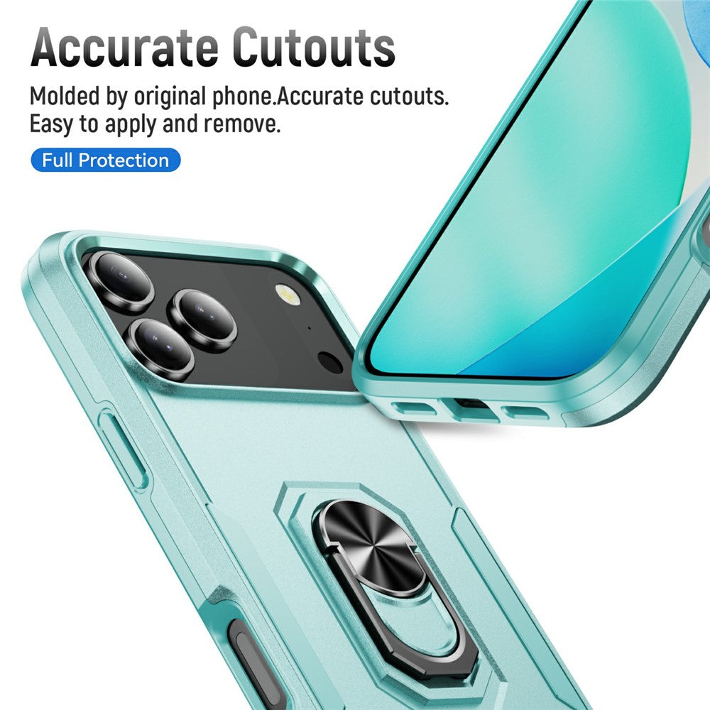 For iPhone 17 Pro Max Case Military Grade Ring Kickstand PC + TPU Phone Cover - Green