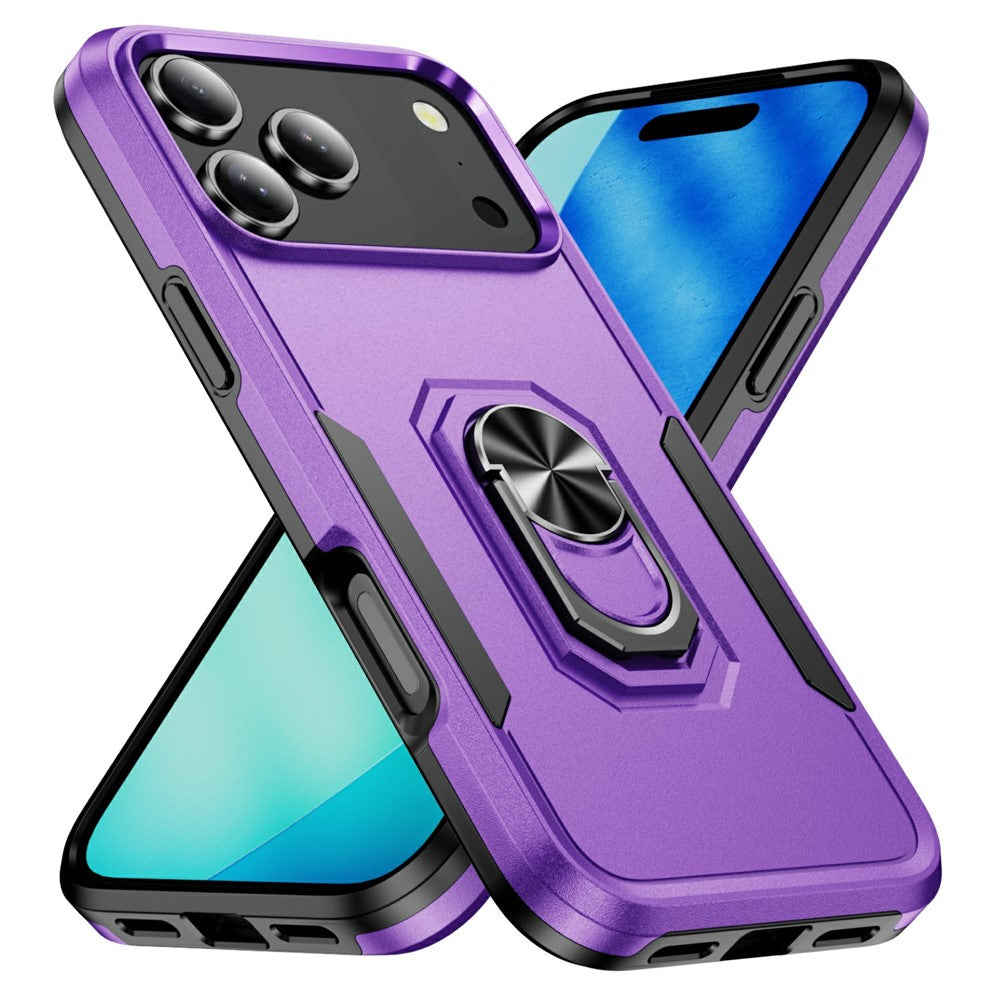 For iPhone 17 Pro Max Case Military Grade Ring Kickstand PC + TPU Phone Cover - Purple + Black