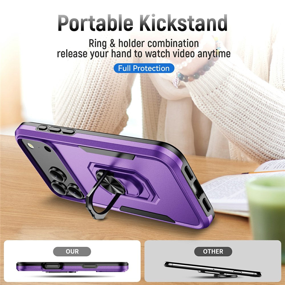 For iPhone 17 Pro Max Case Military Grade Ring Kickstand PC + TPU Phone Cover - Purple + Black
