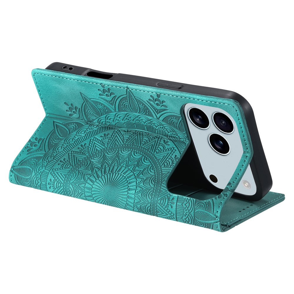 For iPhone 17 Pro Max Case Magnetic Closing Leather Phone Cover Pattern Imprinted - Mint Green