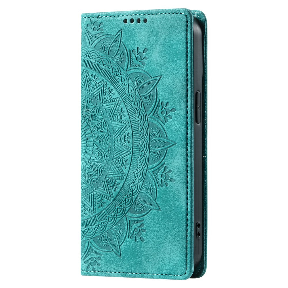 For iPhone 17 Pro Max Case Magnetic Closing Leather Phone Cover Pattern Imprinted - Mint Green