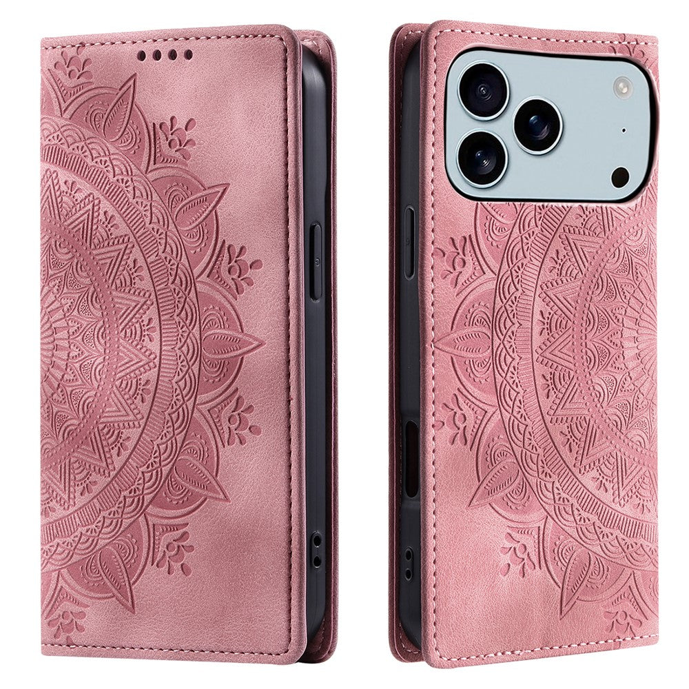 For iPhone 17 Pro Max Case Magnetic Closing Leather Phone Cover Pattern Imprinted - Rose Gold