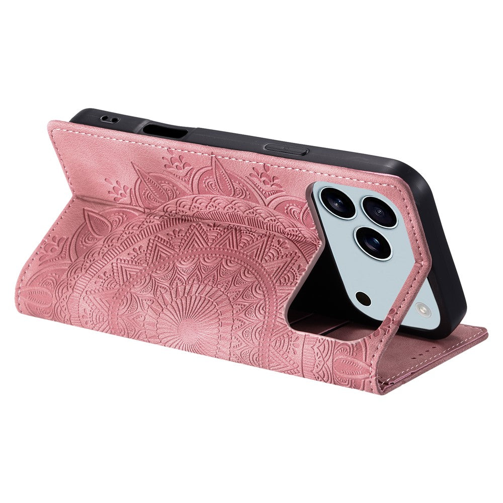 For iPhone 17 Pro Max Case Magnetic Closing Leather Phone Cover Pattern Imprinted - Rose Gold