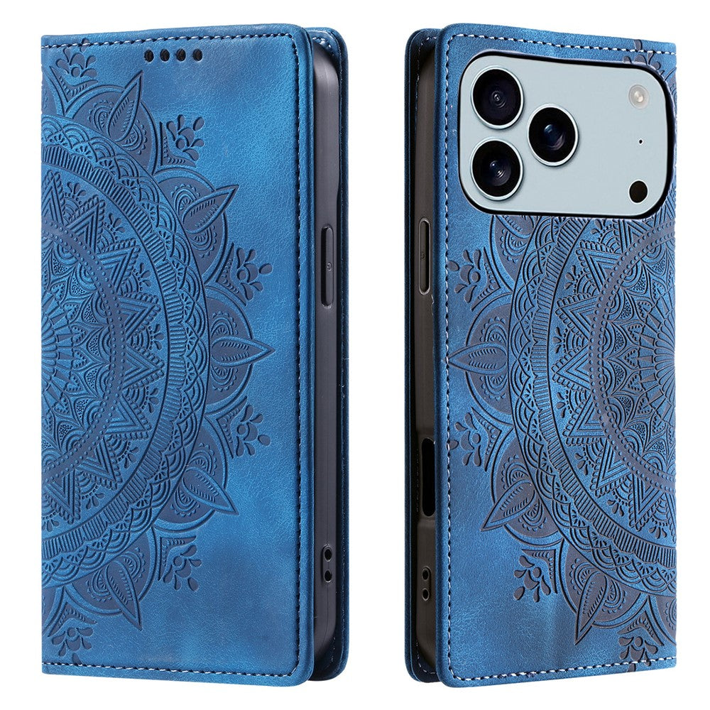 For iPhone 17 Pro Max Case Magnetic Closing Leather Phone Cover Pattern Imprinted - Blue