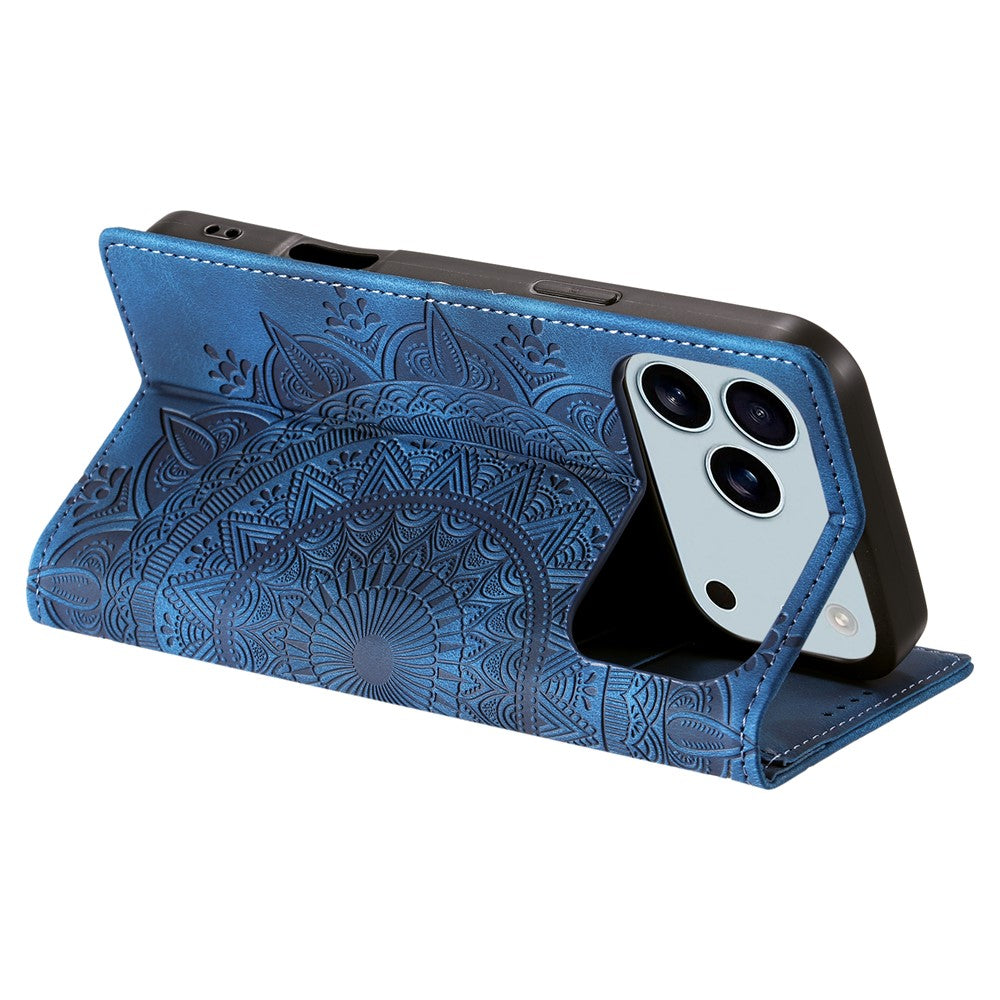 For iPhone 17 Pro Max Case Magnetic Closing Leather Phone Cover Pattern Imprinted - Blue