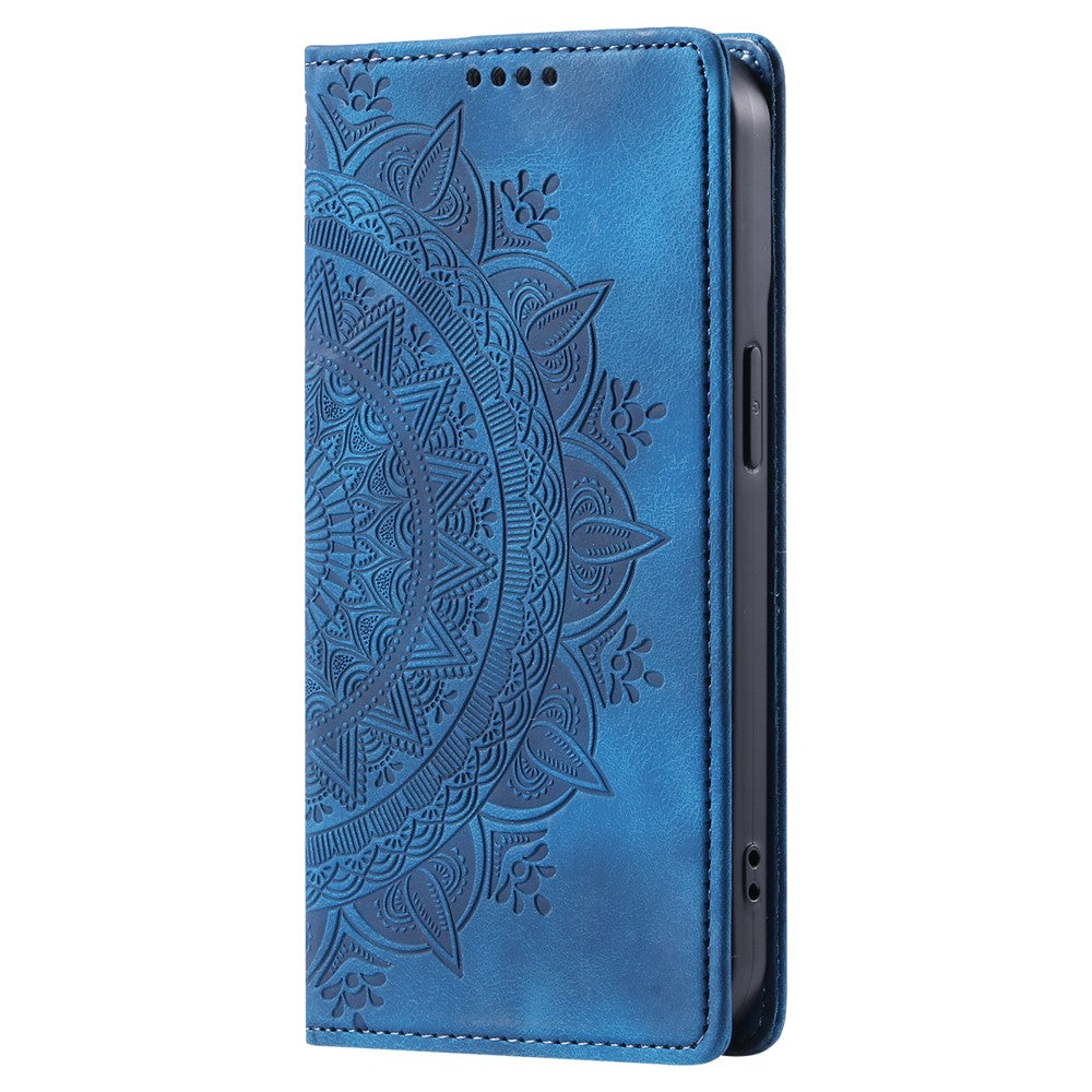 For iPhone 17 Pro Max Case Magnetic Closing Leather Phone Cover Pattern Imprinted - Blue