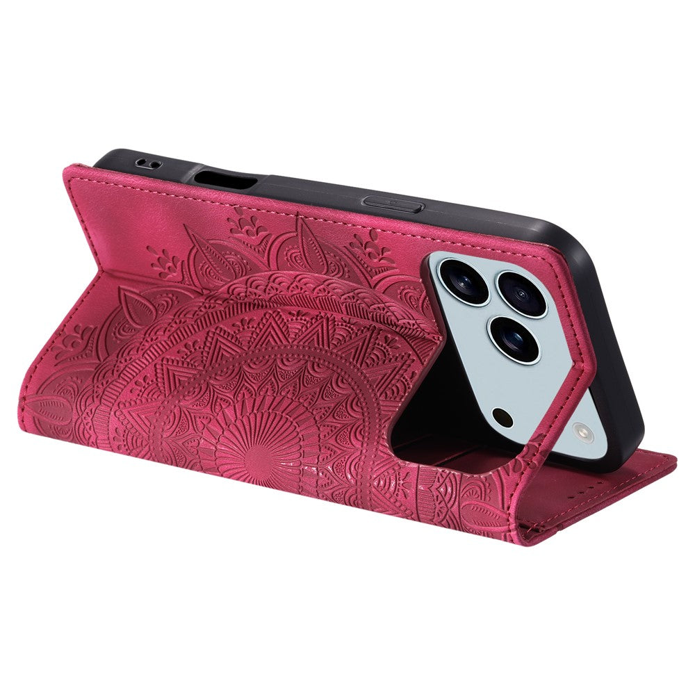 For iPhone 17 Pro Max Case Magnetic Closing Leather Phone Cover Pattern Imprinted - Rose