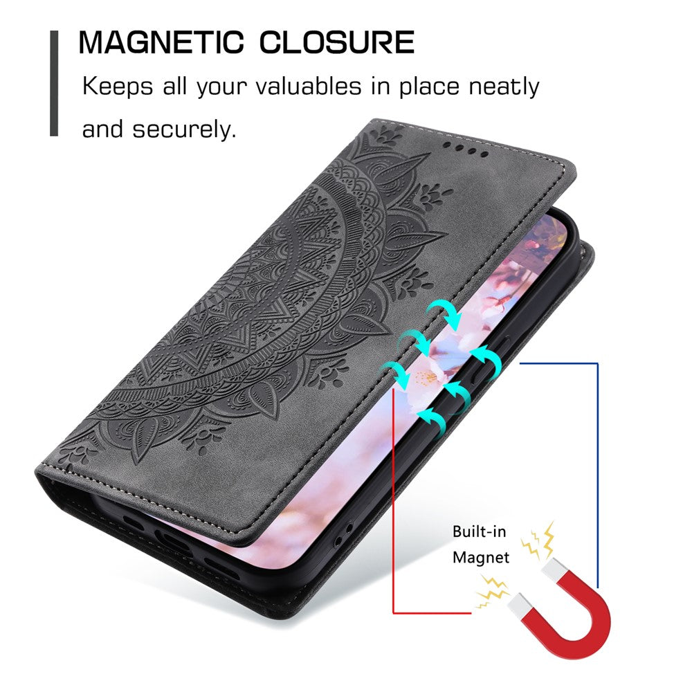For iPhone 17 Pro Max Case Magnetic Closing Leather Phone Cover Pattern Imprinted - Grey