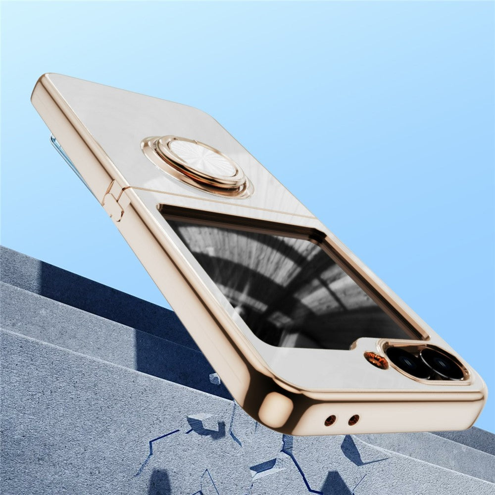 For Samsung Galaxy Z Flip7 5G Case Precise Cutouts 6D Electroplating TPU Phone Cover with Ring Holder - White