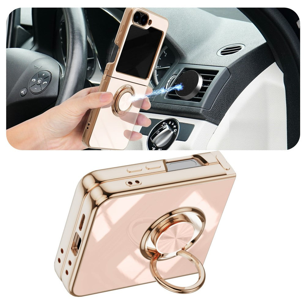 For Samsung Galaxy Z Flip7 5G Case Precise Cutouts 6D Electroplating TPU Phone Cover with Ring Holder - Pink